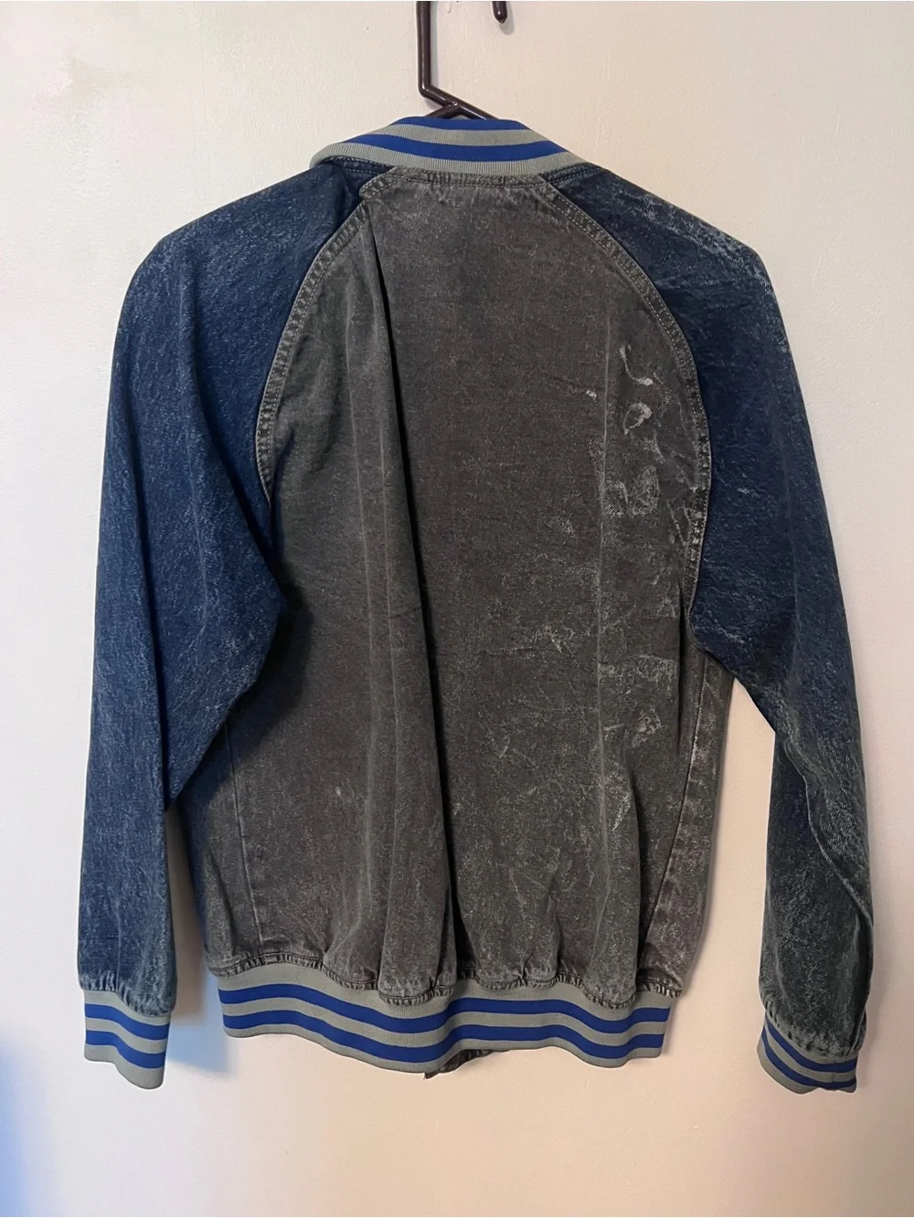 Redbud MX Vintage Gray & Navy Varsity Jacket with Blue Trim
